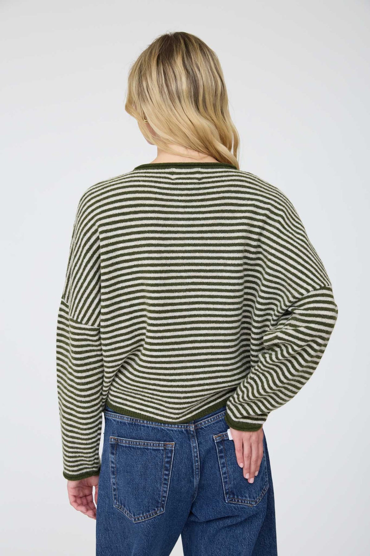 Olive Stripe Raw Edge Knit Cardigan