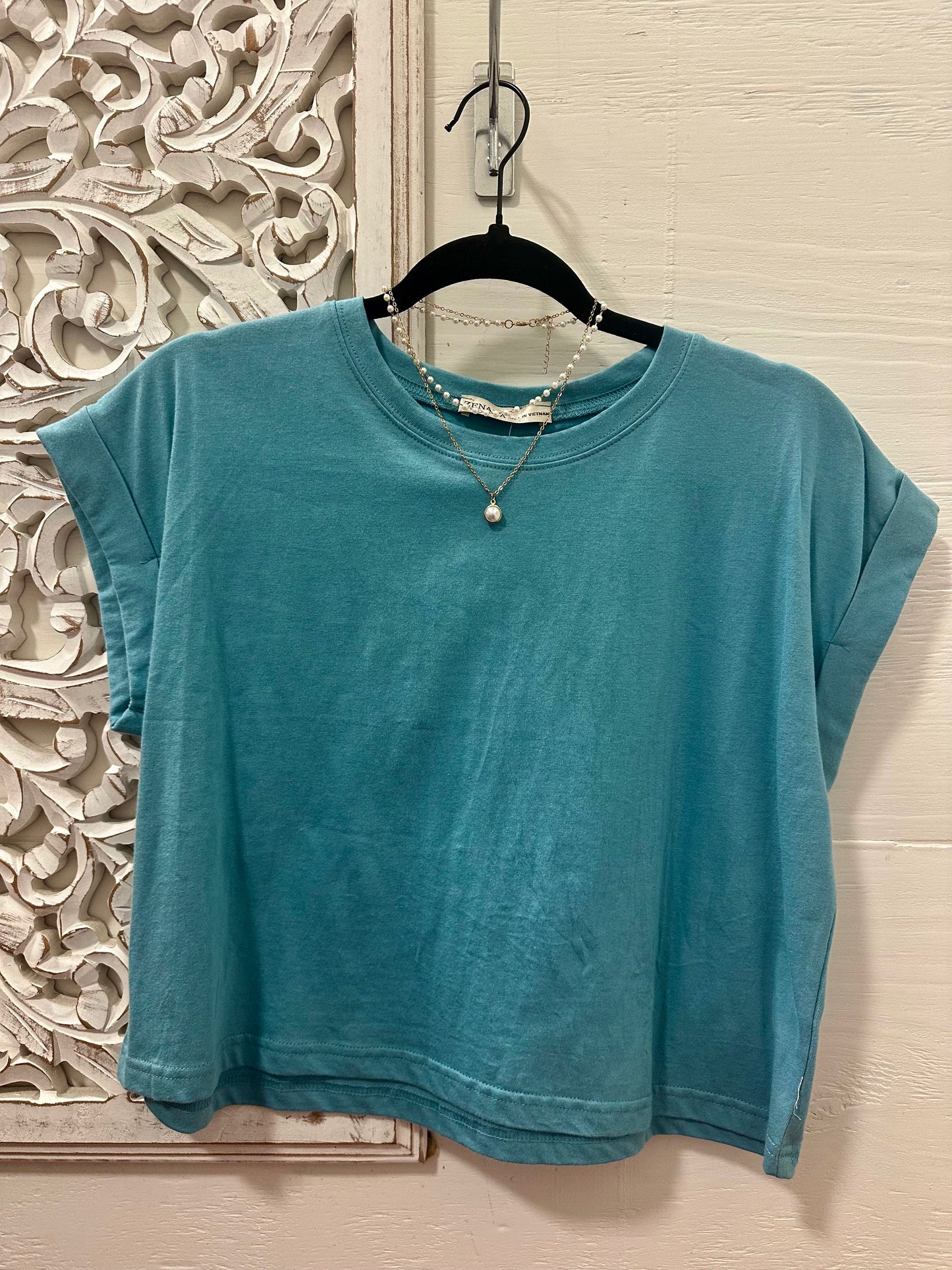 Cotton Folded Sleeve Crop Top