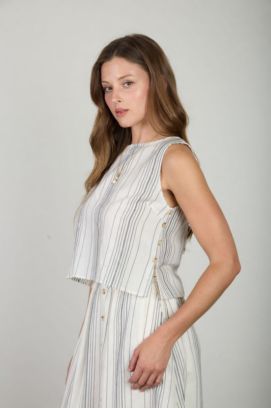 Striped Button Midi Skirt/Top Set