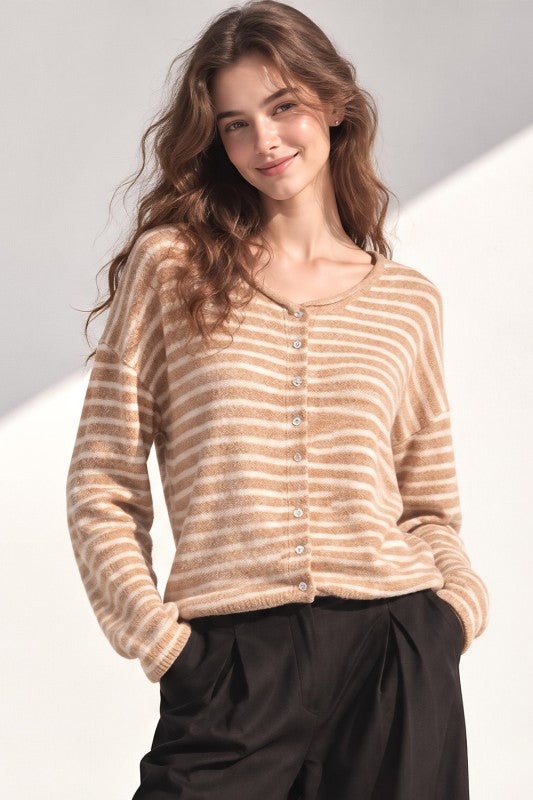Button down stripe sweater