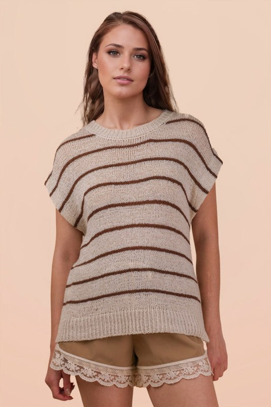 Striped knit sweater vest top