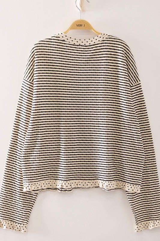 Polka-dot Trim Strip Cardigan