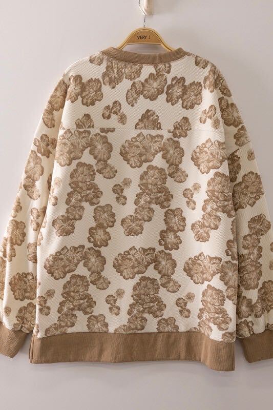 Mocha Floral Vintage Waffle Pullover