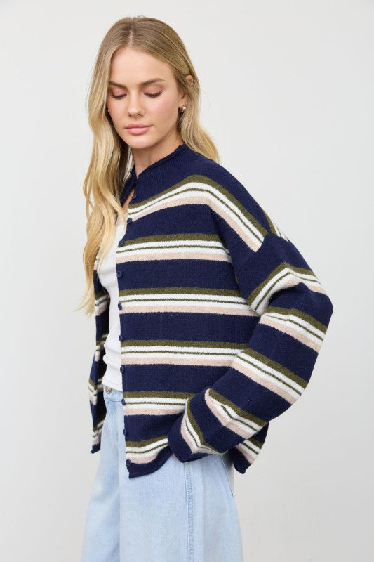 Straight rolled neck knit cardigan