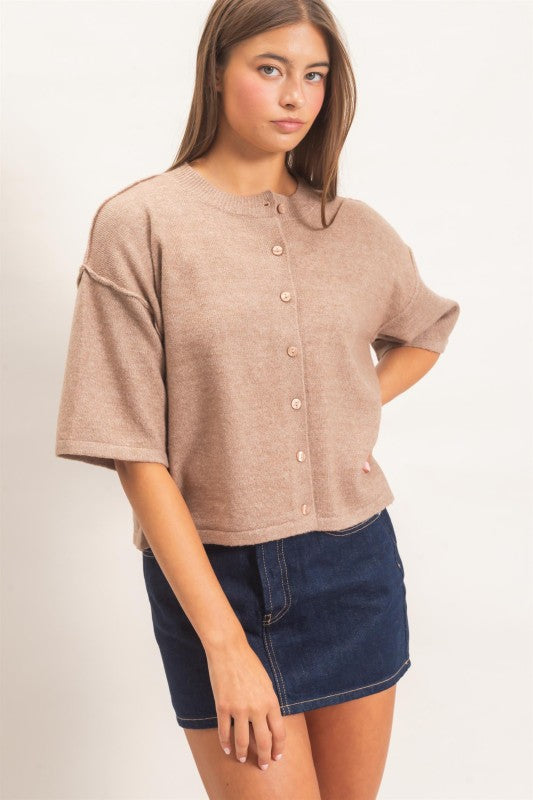 Taupe short sleeve cardigan