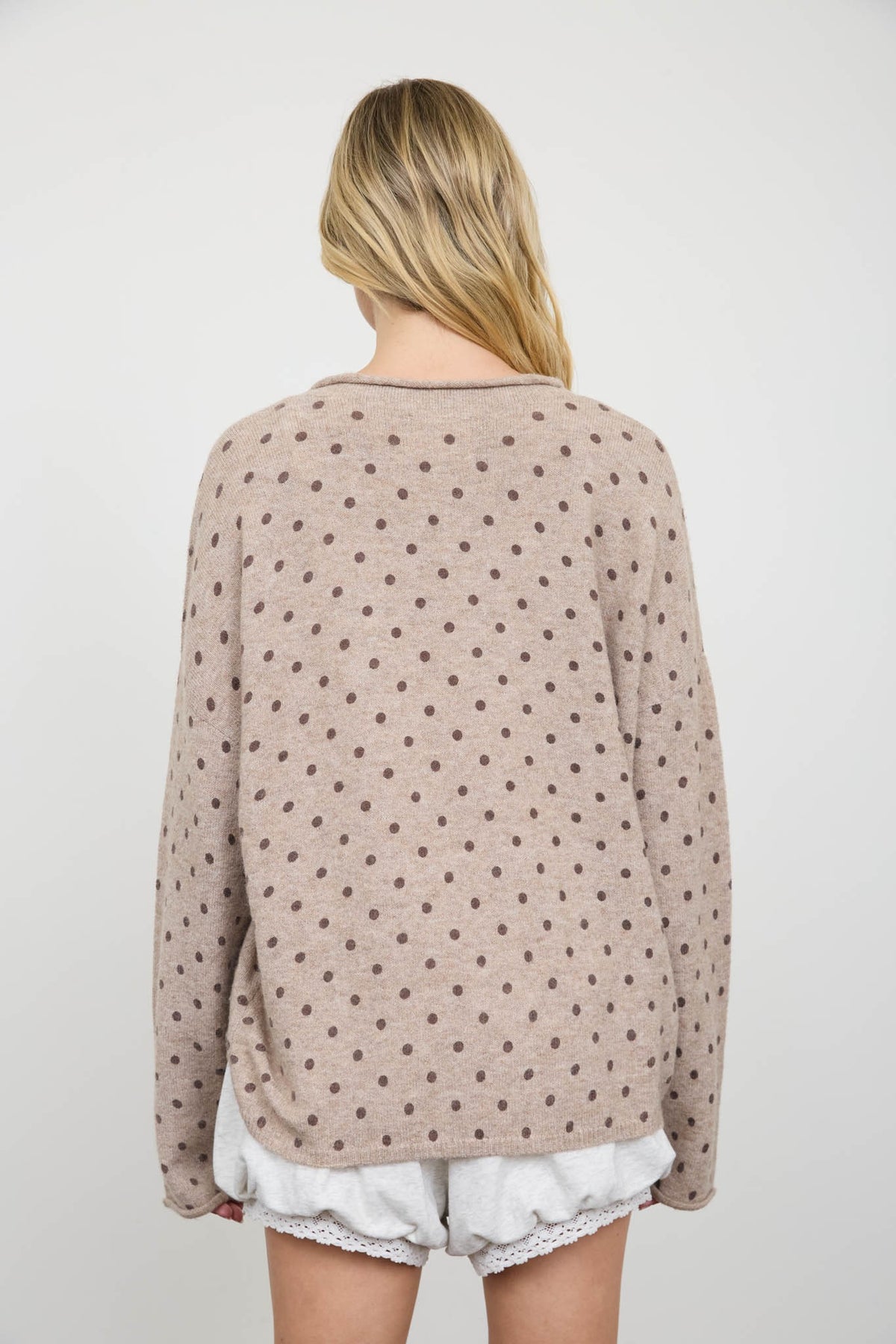 Polka Dot Button Down Raw Edge Knit Cardigan