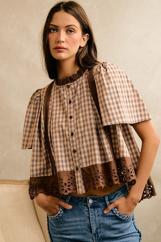 Cotton Fall Lace Trim Blouse