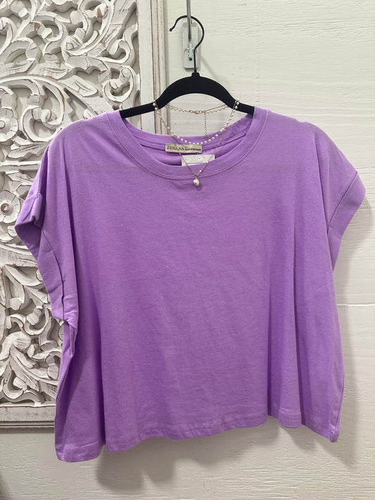 Cotton Folded Sleeve Crop Top