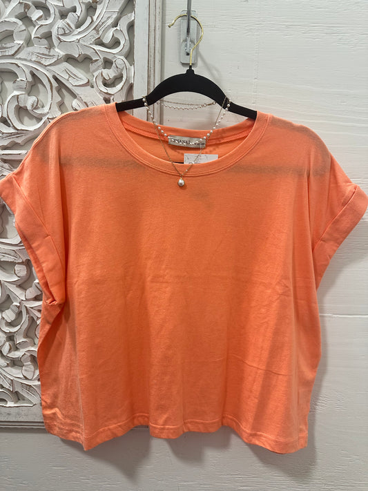 Cotton Folded Sleeve Crop Top