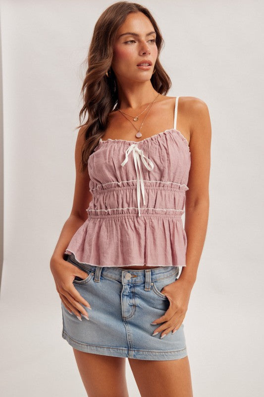 Mauve Sweetheart Ruffle Top
