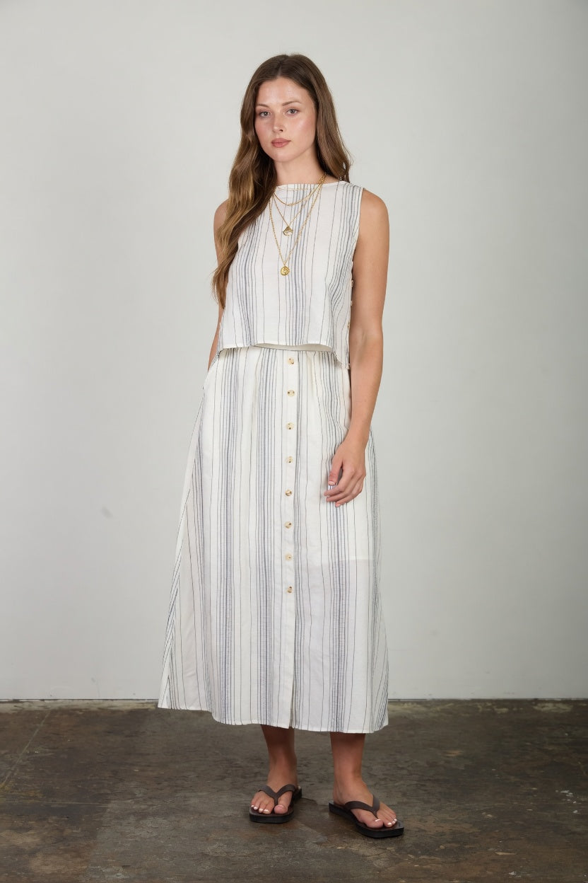 Striped Button Midi Skirt/Top Set