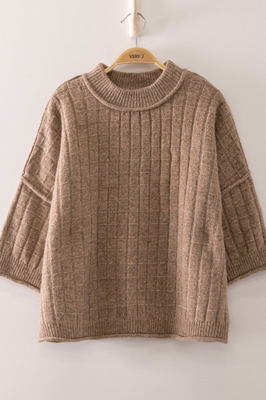 Cropped Ribbed Knit Sweater