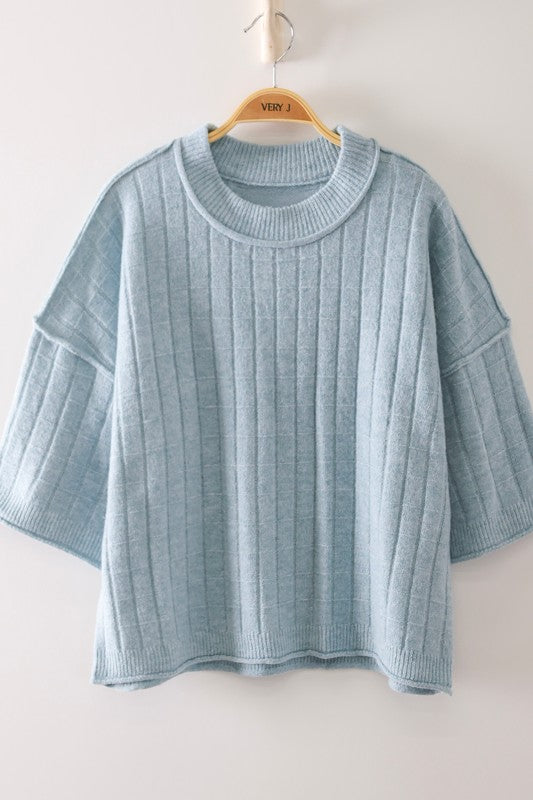 Cropped Ribbed Knit Sweater