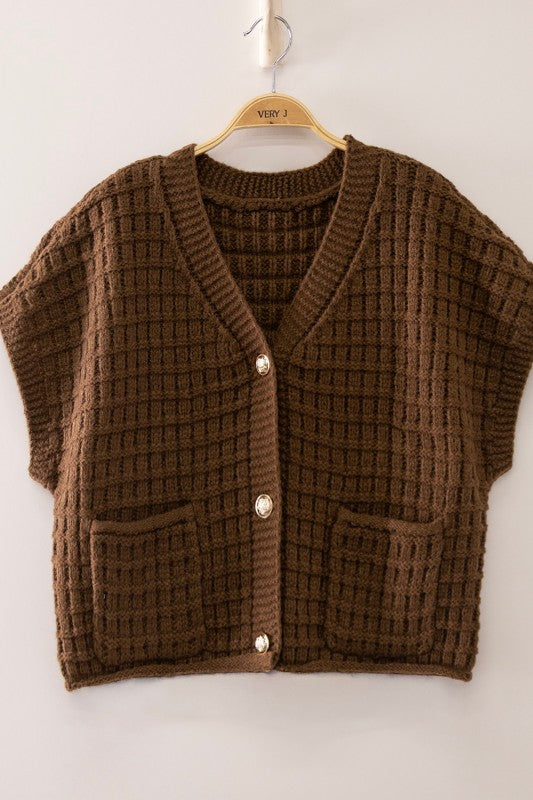 Brown Waffle textured cropped cardigan