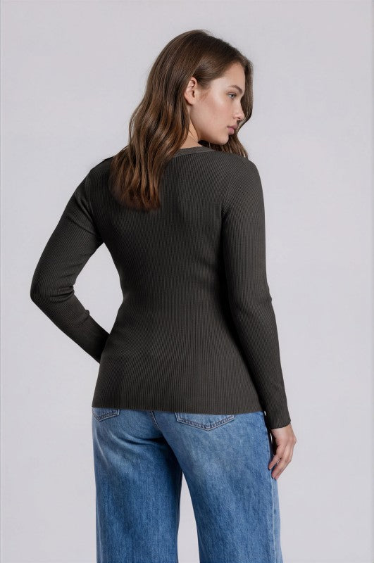 Square Neck Lace Trim Knit Top
