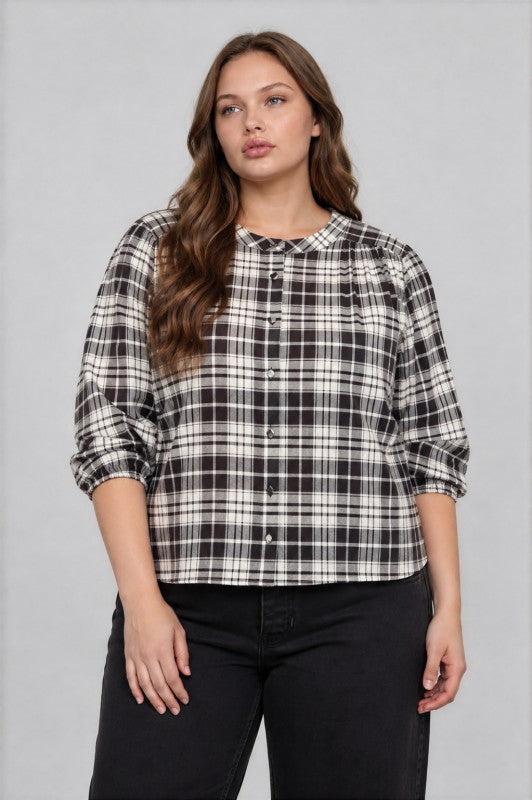 Black Plaid Button Front Shirt