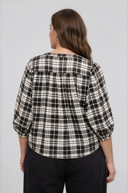 Black Plaid Button Front Shirt