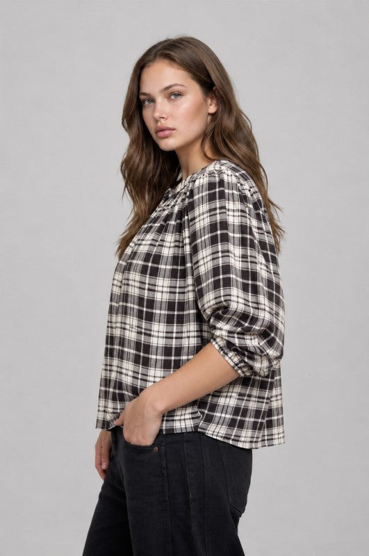 Black Plaid Button Front Shirt