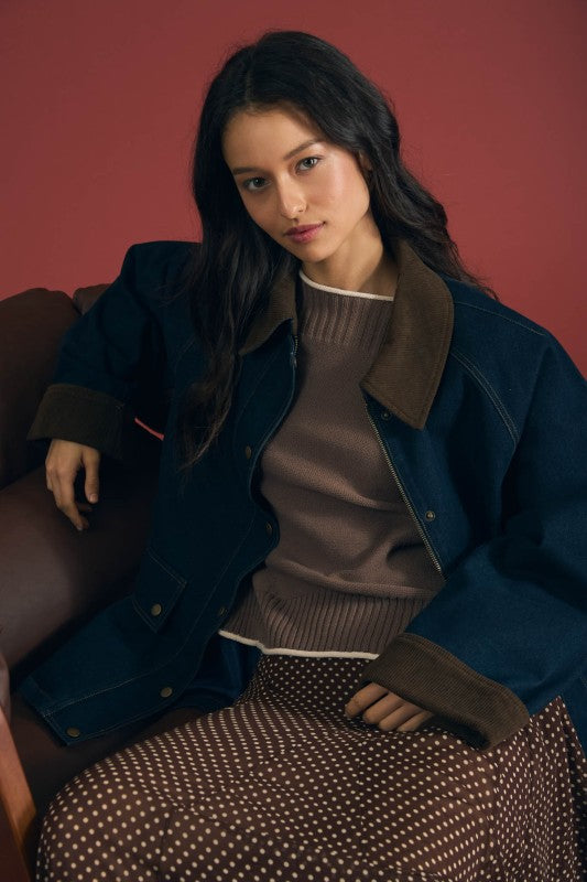 Corduroy collar denim jacket