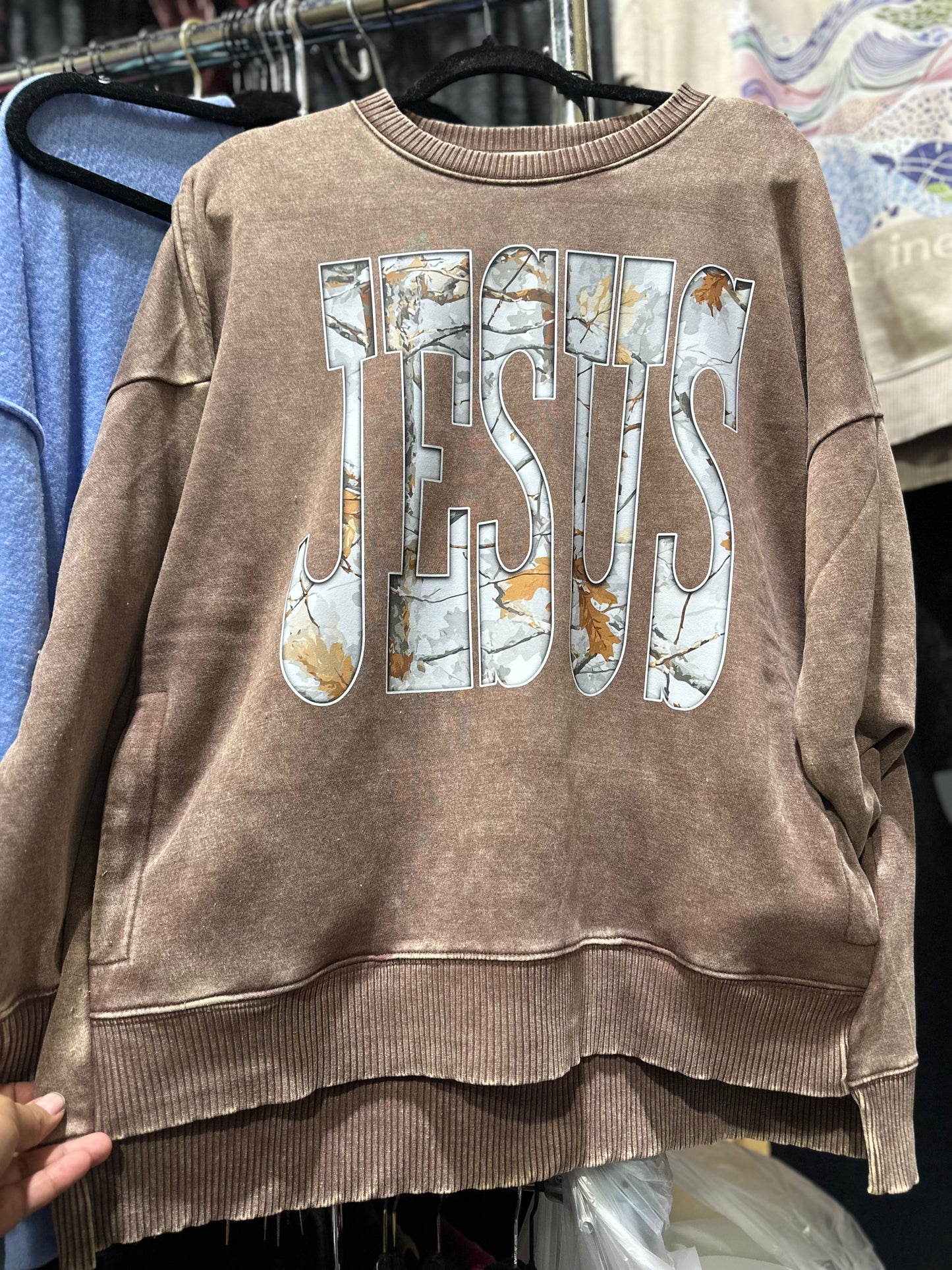 Acid Wash Sweatshirt with Pockets