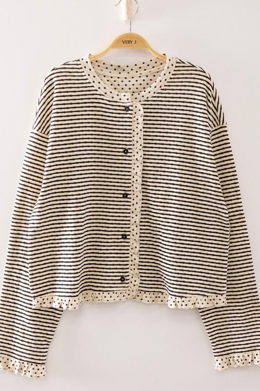 Polka-dot Trim Strip Cardigan