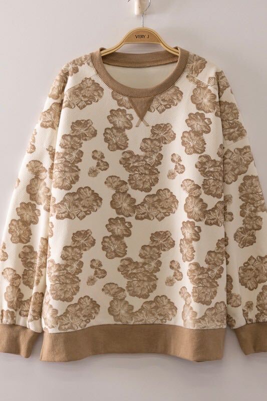 Mocha Floral Vintage Waffle Pullover