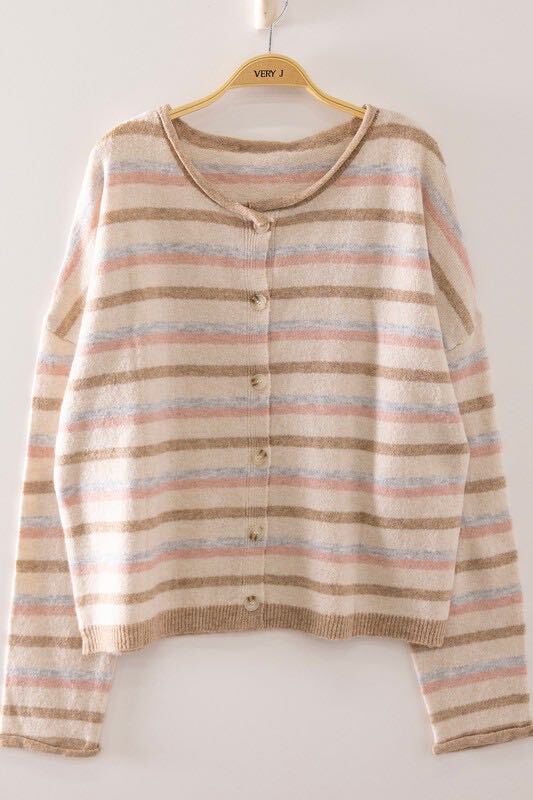 Multi Stripe Oatmeal Knit Cardigan
