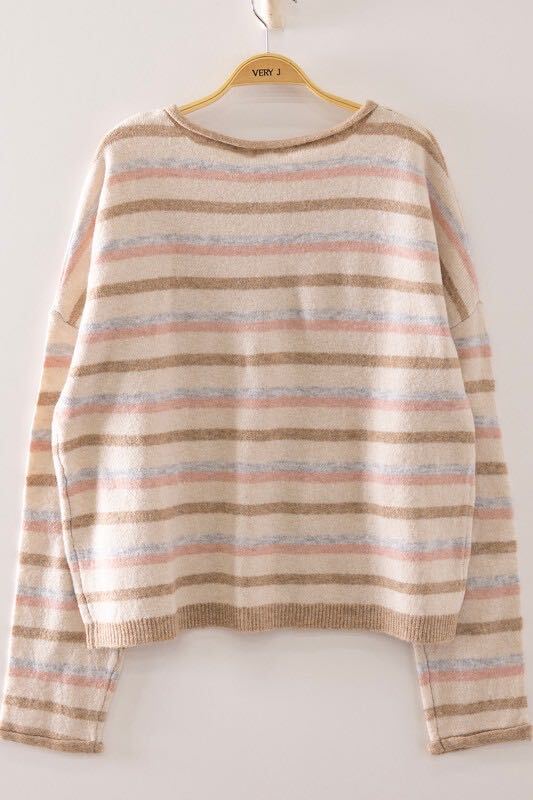 Multi Stripe Oatmeal Knit Cardigan