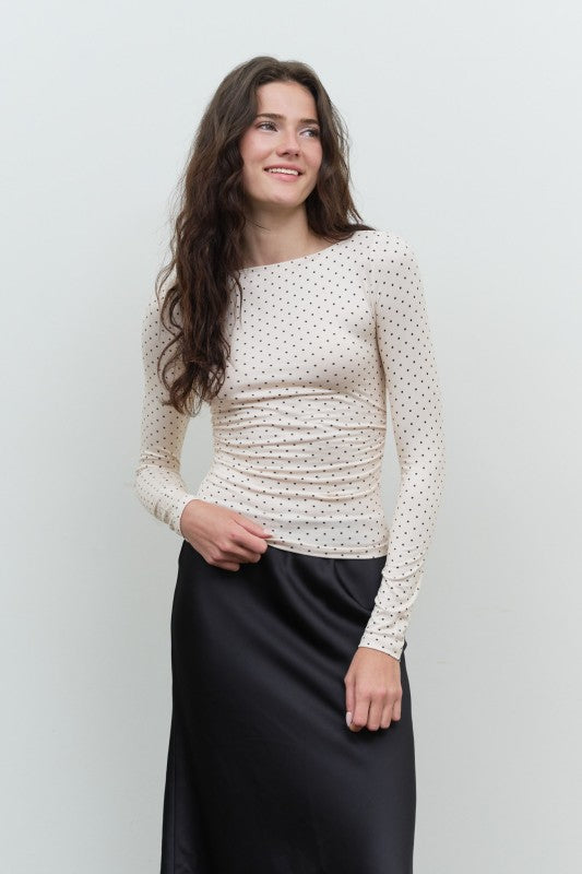 Polka Dot Boat Neck Knit Top