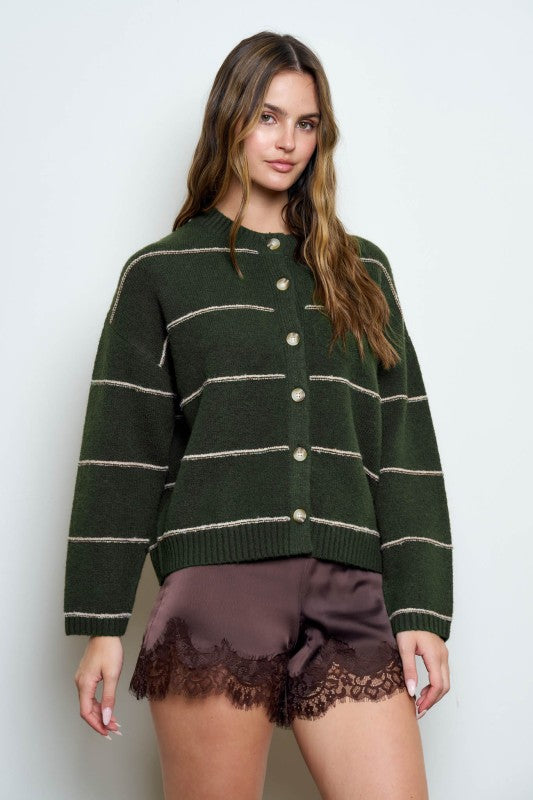 Thin Stripe Button Down Cardigan