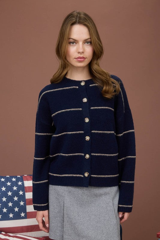 Thin Stripe Button Down Cardigan