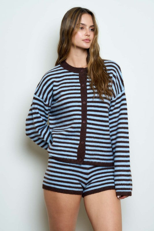 Striped button down contrast cardigan ￼
