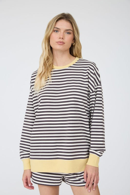 Charcoal/yellow striped boxy knit top