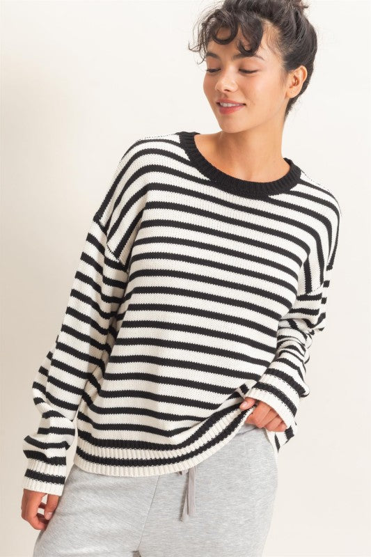 Black striped crewneck sweater