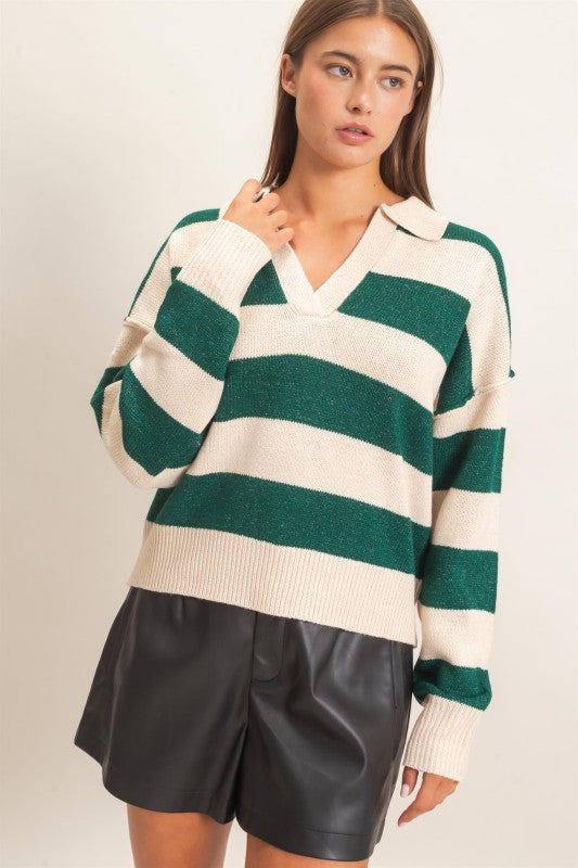 Green rugby polo sweater