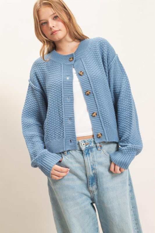 Blue knit button cardigan