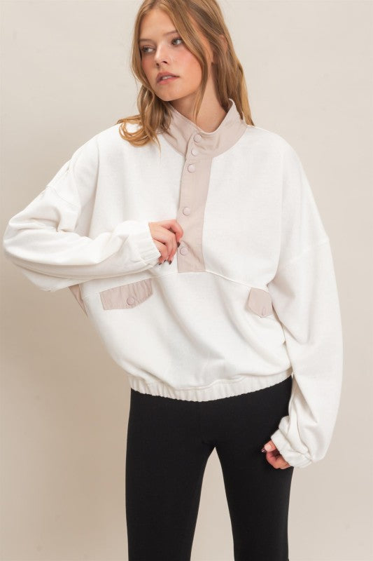 Off wht button collar top