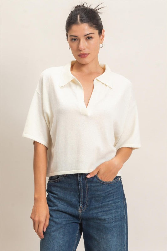 Ivory collared ss sweater