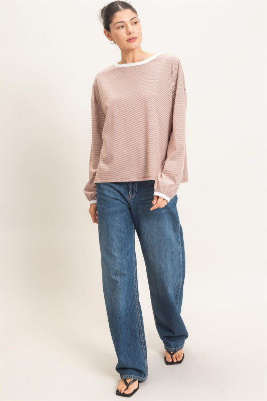 Sm stripe boatnk LS top