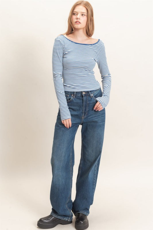 Blu/wht stripe LS top