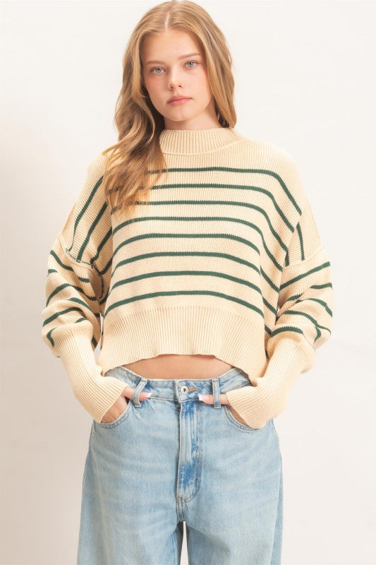 Grn stripe cropped sweater