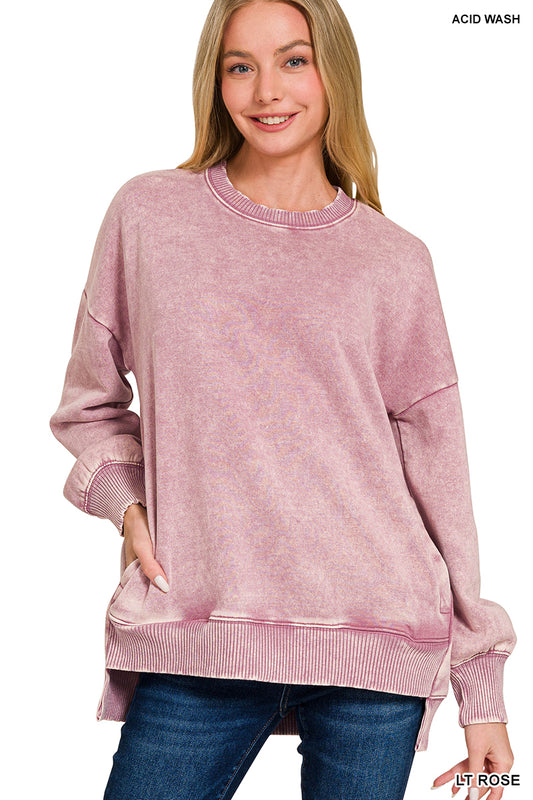 Acid Wash Sweatshirt with Pockets