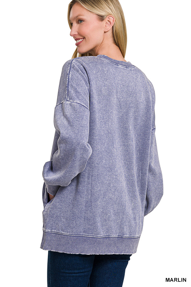 Acid Wash Sweatshirt with Pockets