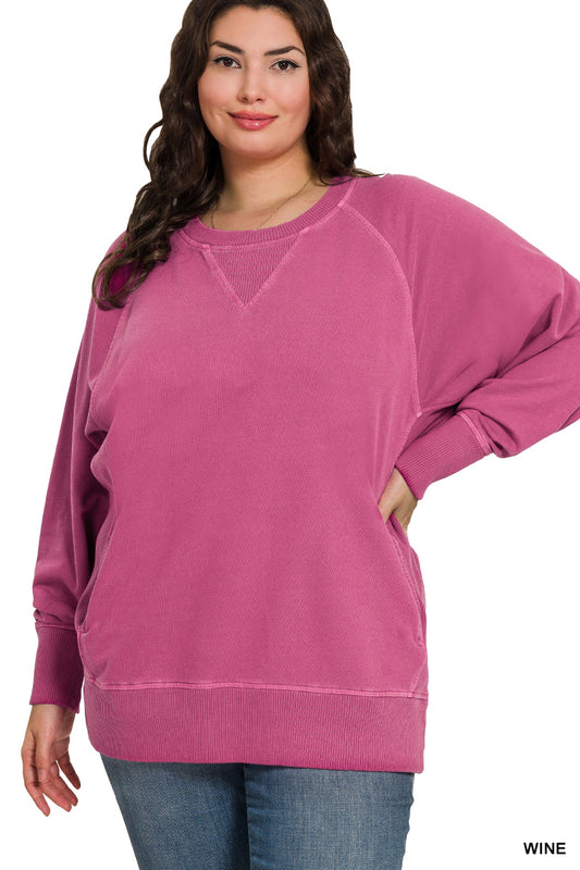 The Bordeaux Pigment-Dyed French Terry Pullover (Plus)