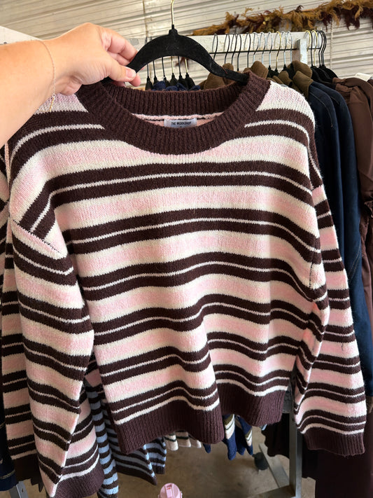 Pink multi-color crewneck knit sweater